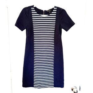 J. Crew Navy and White Striped Mini Dress Cotton Business Casual Work Outfit